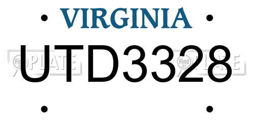 UTD3328 Virginia License Plate