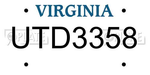 UTD3358 Virginia License Plate