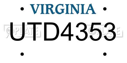 UTD4353 Virginia License Plate