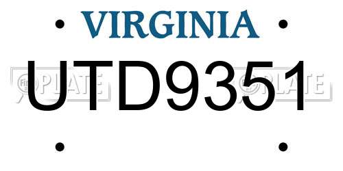 UTD9351 Virginia License Plate
