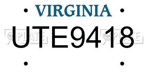 UTE9418 Virginia License Plate