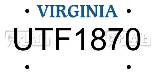 UTF1870 Virginia License Plate