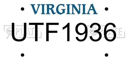 UTF1936 Virginia License Plate