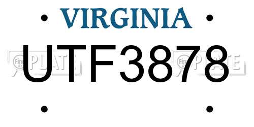 UTF3878 Virginia License Plate