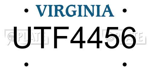 UTF4456 Virginia License Plate