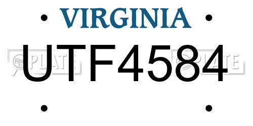 UTF4584 Virginia License Plate