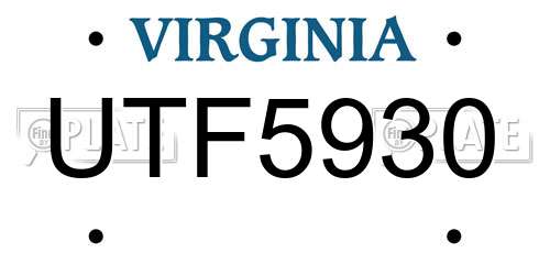UTF5930 Virginia License Plate