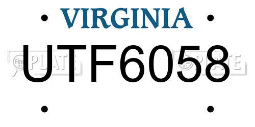 UTF6058 Virginia License Plate