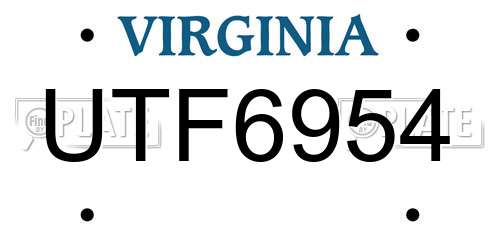 UTF6954 Virginia License Plate