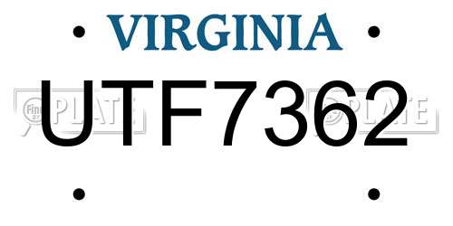 UTF7362 Virginia License Plate