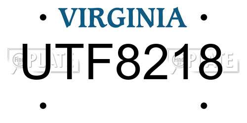 UTF8218 Virginia License Plate