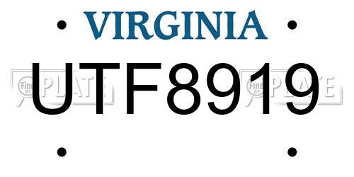 UTF8919 Virginia License Plate