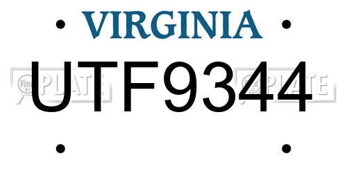 UTF9344 Virginia License Plate