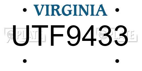UTF9433 Virginia License Plate