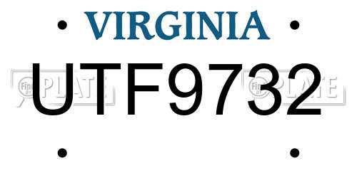 UTF9732 Virginia License Plate