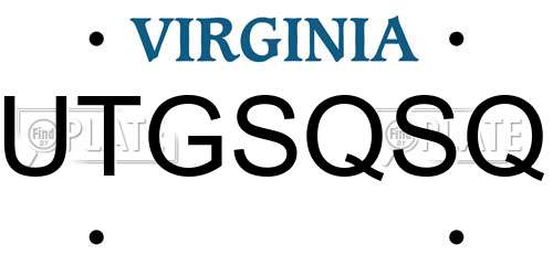 UTGSQSQ Virginia License Plate