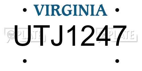 UTJ1247 Virginia License Plate