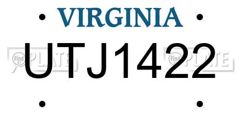 UTJ1422 Virginia License Plate
