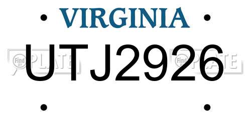 UTJ2926 Virginia License Plate