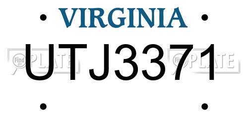 UTJ3371 Virginia License Plate