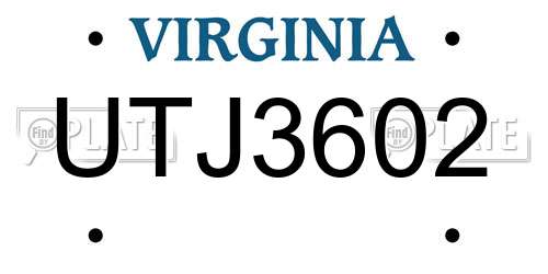 UTJ3602 Virginia License Plate