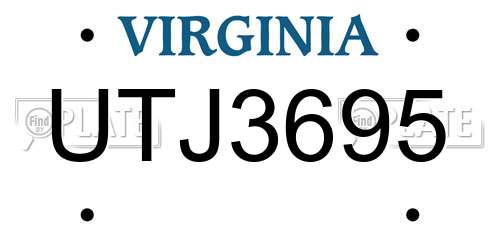 UTJ3695 Virginia License Plate
