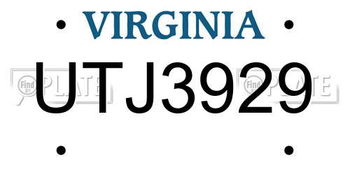 UTJ3929 Virginia License Plate