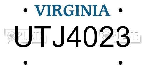 UTJ4023 Virginia License Plate
