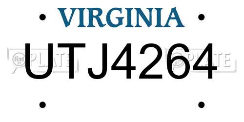 UTJ4264 Virginia License Plate