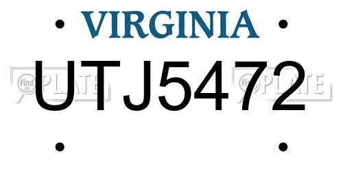 UTJ5472 Virginia License Plate