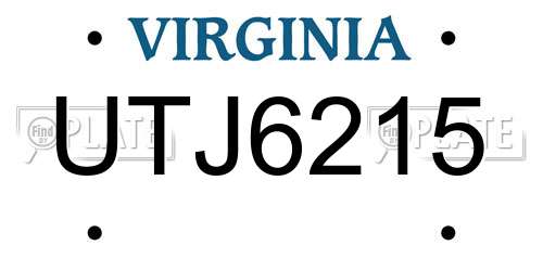 UTJ6215 Virginia License Plate