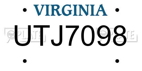 UTJ7098 Virginia License Plate