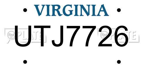 UTJ7726 Virginia License Plate