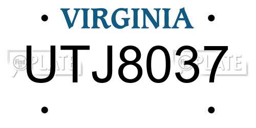 UTJ8037 Virginia License Plate