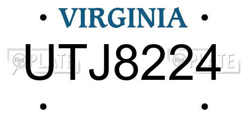 UTJ8224 Virginia License Plate