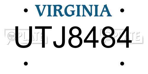 UTJ8484 Virginia License Plate