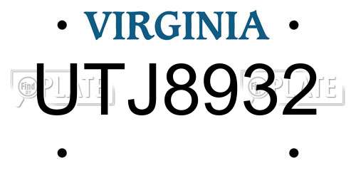 UTJ8932 Virginia License Plate