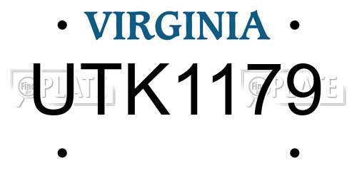UTK1179 Virginia License Plate