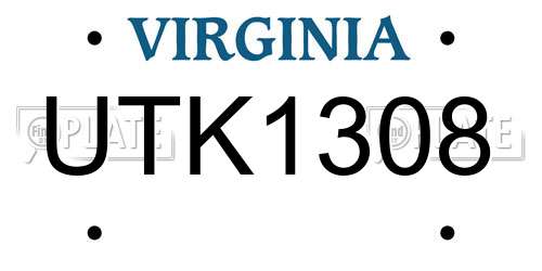 UTK1308 Virginia License Plate