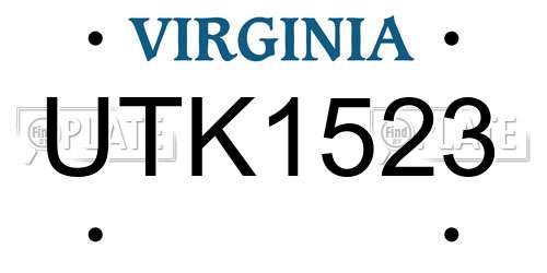UTK1523 Virginia License Plate
