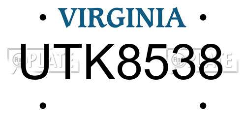 UTK8538 Virginia License Plate