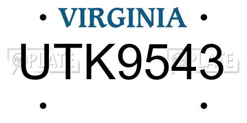 UTK9543 Virginia License Plate
