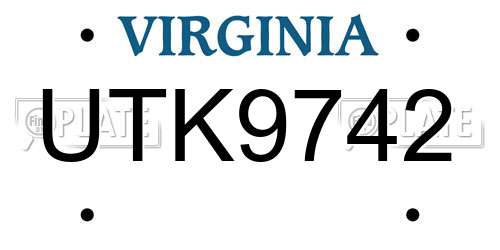 UTK9742 Virginia License Plate