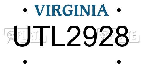 UTL2928 Virginia License Plate