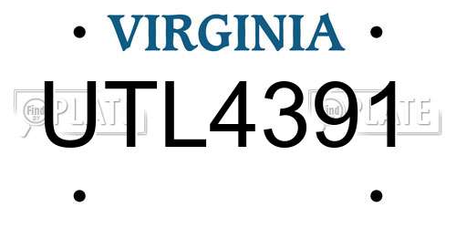 UTL4391 Virginia License Plate