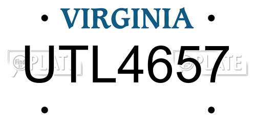 UTL4657 Virginia License Plate