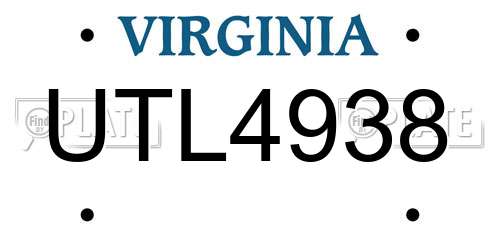 UTL4938 Virginia License Plate