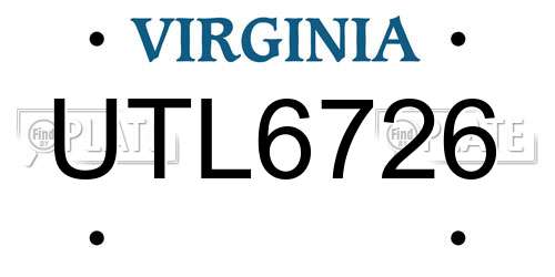 UTL6726 Virginia License Plate