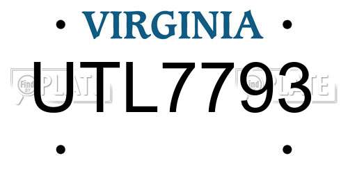 UTL7793 Virginia License Plate