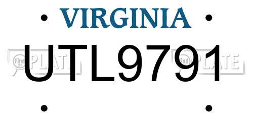 UTL9791 Virginia License Plate